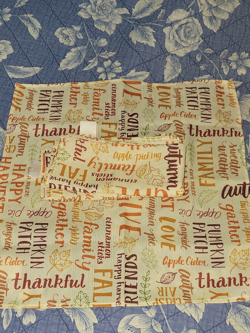 Autumn Fall Thankful Fabric Napkins Set of 4 - Orange, Brown, Green